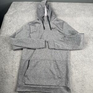 Nike Hoodie Mens Small Gray Dri Fit Fleece Drawstring Mock Neck Swoosh Logo